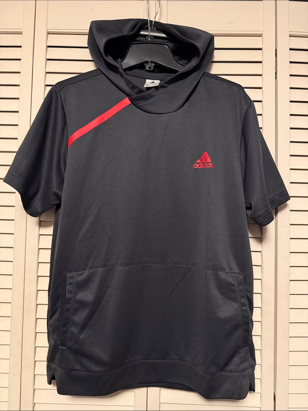 adidas Black Short-Sleeve Hoodie with Red Accents